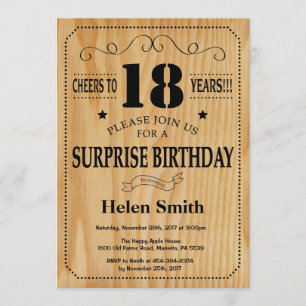Surprise 18th Birthday Rustic Wood Kaart
