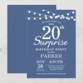 Surprise 20e anniversaire Invitation Bleu (Devant / Derrière)