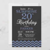 Surprise 20th Birthday Invitation Black and Blue Kaart (Voorkant)