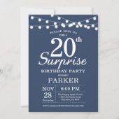Surprise 20th Birthday Invitation Blue Kaart (Voorkant)