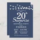 Surprise 20th Birthday Invitation Blue Kaart (Voorkant / Achterkant)