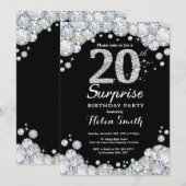 Surprise 20th Birthday Invitation Silver Diamond Kaart (Voorkant / Achterkant)