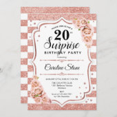 Surprise 20th Birthday - Roos Goud Wit Roze Kaart (Voorkant / Achterkant)