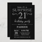 Surprise 21e anniversaire Invitation Black and Sil (Devant / Derrière)