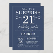Surprise 21e anniversaire Invitation Bleu (Devant / Derrière)