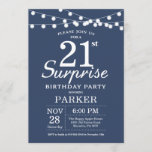 Surprise 21e anniversaire Invitation Bleu<br><div class="desc">Invitation surprise 21e anniversaire avec lumières à cordes. Arrière - plan bleu. Anniversaire garçon ou fille. 13ème 15ème 16ème 18ème 20ème 21ème 30ème 40ème 50ème 60ème 70ème 80ème 90ème 100ème, Tout âge. Pour plus de personnalisation, cliquez sur le bouton "Customiser" et utilisez notre outil de conception pour modifier ce modèle....</div>