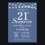 Surprise 21e anniversaire Invitation Bleu<br><div class="desc">Invitation surprise 21e anniversaire avec lumières à cordes. Arrière - plan bleu. Anniversaire garçon ou fille. 13ème 15ème 16ème 18ème 20ème 21ème 30ème 40ème 50ème 60ème 70ème 80ème 90ème 100ème, Tout âge. Pour plus de personnalisation, cliquez sur le bouton "Customiser" et utilisez notre outil de conception pour modifier ce modèle....</div>