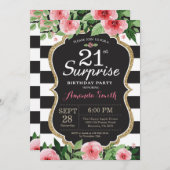 Surprise 21e anniversaire Invitation Femmes. Flora (Devant / Derrière)
