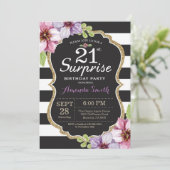 Surprise 21e anniversaire Invitation Floral Gold (Debout devant)