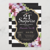 Surprise 21e anniversaire Invitation Floral Gold (Devant / Derrière)
