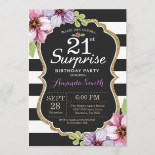 Surprise 21e anniversaire Invitation Floral Gold