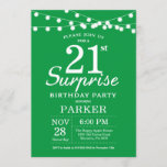 Surprise 21e anniversaire Invitation Green<br><div class="desc">Invitation surprise 21e anniversaire avec lumières à cordes. Arrière - plan vert. Anniversaire garçon ou fille. 13ème 15ème 16ème 18ème 20ème 21ème 30ème 40ème 50ème 60ème 70ème 80ème 90ème 100ème, Tout âge. Pour plus de personnalisation, cliquez sur le bouton "Customiser" et utilisez notre outil de conception pour modifier ce modèle....</div>