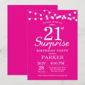 Surprise 21e anniversaire Invitation Hot Pink (Devant / Derrière)