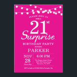 Surprise 21e anniversaire Invitation Hot Pink<br><div class="desc">Invitation surprise 21e anniversaire avec lumières à cordes. Arrière - plan rose chaud. Femme Lady Élégante anniversaire moderne. 13ème 15ème 16ème 18ème 20ème 21ème 30ème 40ème 50ème 60ème 70ème 80ème 90ème 100ème, Tout âge. Pour plus de personnalisation, cliquez sur le bouton "Customiser" et utilisez notre outil de conception pour modifier...</div>