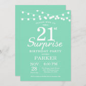 Surprise 21e anniversaire Invitation Mint Green (Devant / Derrière)