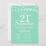 Surprise 21e anniversaire Invitation Mint Green<br><div class="desc">Invitation surprise 21e anniversaire avec lumières à cordes. Un Arrière - plan vert à la menthe. Anniversaire garçon ou fille. 13ème 15ème 16ème 18ème 20ème 21ème 30ème 40ème 50ème 60ème 70ème 80ème 90ème 100ème, Tout âge. Pour plus de personnalisation, cliquez sur le bouton "Customiser" et utilisez notre outil de conception...</div>