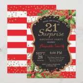 Surprise 21e anniversaire Invitation Noël Or (Devant / Derrière)