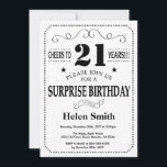 Surprise 21e anniversaire Invitation noir et blanc<br><div class="desc">Surprise 21e Invitation Anniversaire Typographie noir et blanc. Arrière - plan noir et blanc. Anniversaire adulte. Hommes ou Femmes Anniversaire. Enfants Garçon ou fille Ado Anniversaire adolescent Invitation . 13ème 15ème 16ème 18ème 20ème 21ème 30ème 40ème 50ème 60ème 70ème 80ème 90ème 100ème. N'Importe Quel Âge. Pour plus de personnalisation, cliquez...</div>