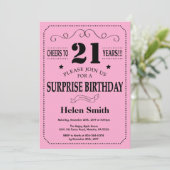 Surprise 21e anniversaire Invitation noir et rose (Debout devant)