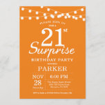 Surprise 21e anniversaire Invitation Orange<br><div class="desc">Invitation surprise 21e anniversaire avec lumières à cordes. Arrière - plan orange. Anniversaire garçon ou fille. 13ème 15ème 16ème 18ème 20ème 21ème 30ème 40ème 50ème 60ème 70ème 80ème 90ème 100ème, Tout âge. Pour plus de personnalisation, cliquez sur le bouton "Customiser" et utilisez notre outil de conception pour modifier ce modèle....</div>