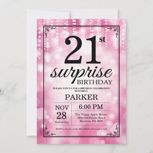Surprise 21e anniversaire Invitation Parties scint (Devant)