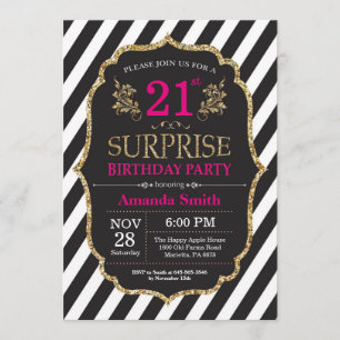 Surprise 21e anniversaire Invitation Pink Black Go