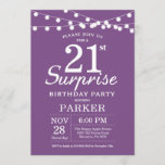 Surprise 21e anniversaire Invitation Purple Lavend<br><div class="desc">Invitation surprise 21e anniversaire avec lumières à cordes. Arrière - plan Lavender Violet Lilac. Femme Lady Élégante anniversaire moderne. 13ème 15ème 16ème 18ème 20ème 21ème 30ème 40ème 50ème 60ème 70ème 80ème 90ème 100ème, Tout âge. Pour plus de personnalisation, cliquez sur le bouton "Customiser" et utilisez notre outil de conception pour...</div>