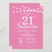 Surprise 21e anniversaire Invitation rose (Devant / Derrière)