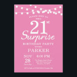 Surprise 21e anniversaire Invitation rose<br><div class="desc">Invitation surprise 21e anniversaire avec lumières à cordes. Arrière - plan rose. Femme Lady Élégante anniversaire moderne. 13ème 15ème 16ème 18ème 20ème 21ème 30ème 40ème 50ème 60ème 70ème 80ème 90ème 100ème, Tout âge. Pour plus de personnalisation, cliquez sur le bouton "Customiser" et utilisez notre outil de conception pour modifier ce...</div>