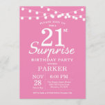 Surprise 21e anniversaire Invitation rose<br><div class="desc">Invitation surprise 21e anniversaire avec lumières à cordes. Arrière - plan rose. Femme Lady Élégante anniversaire moderne. 13ème 15ème 16ème 18ème 20ème 21ème 30ème 40ème 50ème 60ème 70ème 80ème 90ème 100ème, Tout âge. Pour plus de personnalisation, cliquez sur le bouton "Customiser" et utilisez notre outil de conception pour modifier ce...</div>