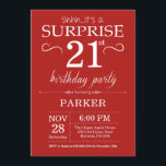 Surprise 21e anniversaire Invitation Rouge<br><div class="desc">Invitation surprise 21e anniversaire avec Arrière - plan rouge. Anniversaire adulte. Hommes ou femmes Anniversaire Invitation. 13e 15e 16e 18e 20e 21e 30e 40e 50e 60e 70e 80e 90e 100e, n'importe quel âge. Pour plus de personnalisation, cliquez sur le bouton "Customiser" et utilisez notre outil de conception pour modifier ce...</div>