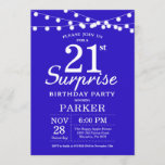 Surprise 21e anniversaire Invitation Royal Blue<br><div class="desc">Invitation surprise 21e anniversaire avec lumières à cordes. Arrière - plan Royal Blue. 13ème 15ème 16ème 18ème 20ème 21ème 30ème 40ème 50ème 60ème 70ème 80ème 90ème 100ème,  Tout âge. Pour plus de personnalisation,  cliquez sur le bouton "Customiser" et utilisez notre outil de conception pour modifier ce modèle.</div>