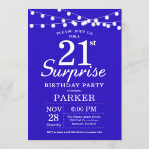 Surprise 21e anniversaire Invitation Royal Blue
