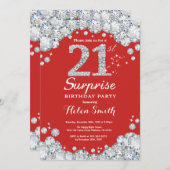 Surprise 21e anniversaire Invitation Silver Diamon (Devant / Derrière)