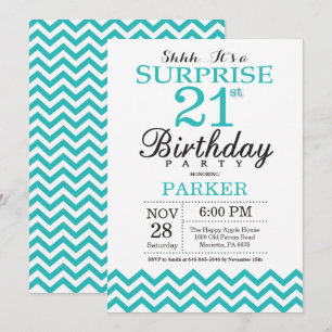 Surprise 21e anniversaire Invitation Turquoise Che