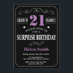 Surprise 21e anniversaire Invitation violet et noi<br><div class="desc">Surprise 21e Anniversaire Invitation Purple et Black Typographie. Tableau de bord. Arrière - plan noir et blanc. Anniversaire adulte. Hommes ou Femmes Anniversaire. Enfants Garçon ou fille Ado Anniversaire adolescent Invitation . 13ème 15ème 16ème 18ème 20ème 21ème 30ème 40ème 50ème 60ème 70ème 80ème 90ème 100ème. N'Importe Quel Âge. Pour plus...</div>