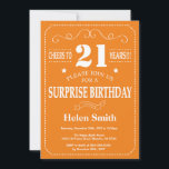 Surprise 21e Invitation anniversaire Orange et bla<br><div class="desc">Surprise 21e anniversaire Invitation Orange et Typographie blanche. Arrière - plan orange. Anniversaire adulte. Hommes ou Femmes Anniversaire. Enfants Garçon ou fille Ado Anniversaire adolescent Invitation . 13ème 15ème 16ème 18ème 20ème 21ème 30ème 40ème 50ème 60ème 70ème 80ème 90ème 100ème. N'Importe Quel Âge. Pour plus de personnalisation, cliquez sur le...</div>