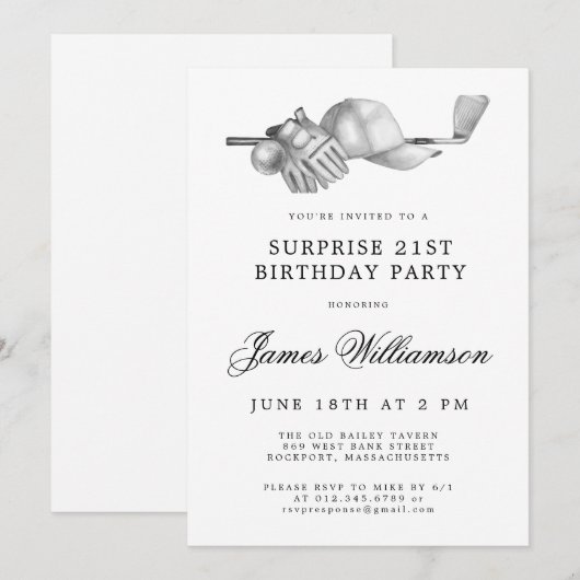 SURPRISE 21e Verjaardagsfeest Golf Thema Kaart (Voorkant / Achterkant)