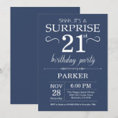 Surprise 21st Birthday Invitation Blue Kaart (Voorkant / Achterkant)