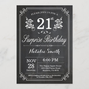 Surprise 21st Birthday Invitation Chalkboard Kaart