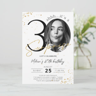 Surprise 30e anniversaire Gold Invitation avec pho