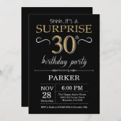 Surprise 30e anniversaire Invitation Black and Gol (Devant / Derrière)