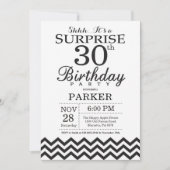 Surprise 30e anniversaire Invitation Black Chevron (Devant)