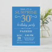 Surprise 30e anniversaire Invitation Bleu et or (Debout devant)