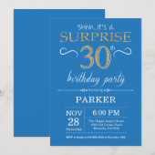 Surprise 30e anniversaire Invitation Bleu et or (Devant / Derrière)