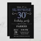 Surprise 30e anniversaire Invitation noir et bleu (Devant / Derrière)
