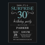 Surprise 30e anniversaire Invitation Noir et Turqu<br><div class="desc">Surprise 30e anniversaire Invitation avec Arrière - plan de Parties scintillant noir et Turquoise. Tableau de bord. Anniversaire adulte. Hommes ou Femmes Anniversaire Invitation. N'importe quel âge. Pour plus de personnalisation,  cliquez sur le bouton "Customiser" et utilisez notre outil de conception pour modifier ce modèle.</div>