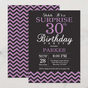 Surprise 30e anniversaire Invitation noir et viole