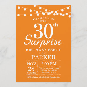Surprise 30e anniversaire Invitation Orange