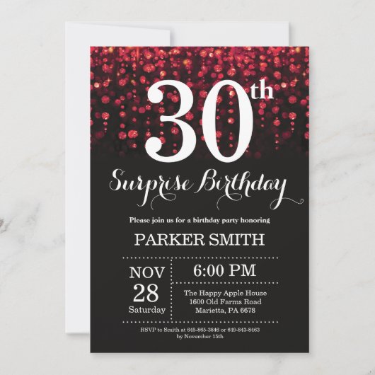 Surprise 30e anniversaire Invitation Parties scint (Devant)